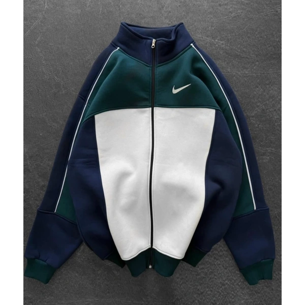 Parçalı Şardonlu Unisex Hırka - SuYeşili