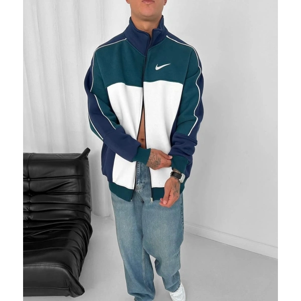 Parçalı Şardonlu Unisex Hırka - SuYeşili