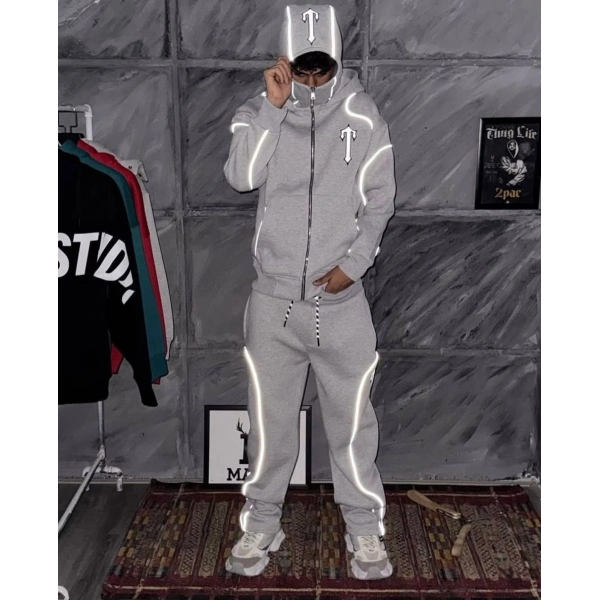 Reflektör Detay Traps Unisex Eşofman Takımı Gri