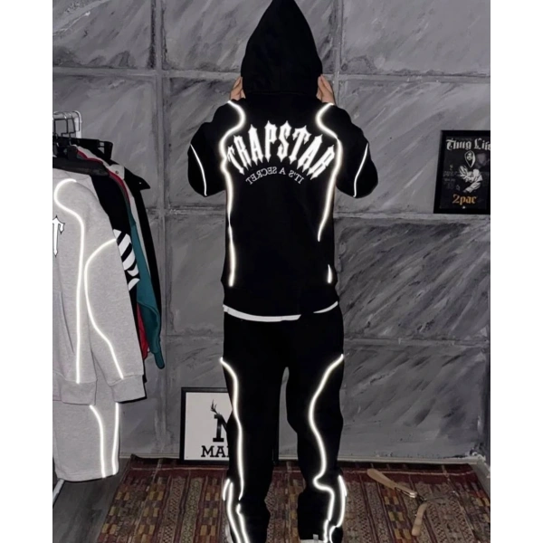 Reflektör Detay Traps Unisex Eşofman Takımı Siyah