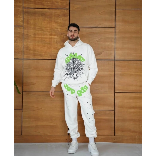 Spider Şardonlu Eşofman Takımı - Beyaz