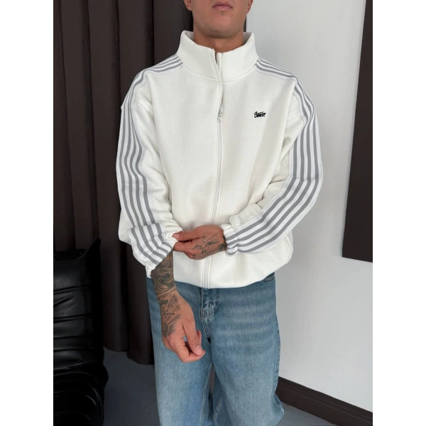 SW Şardonlu Unisex Hırka  Beyaz