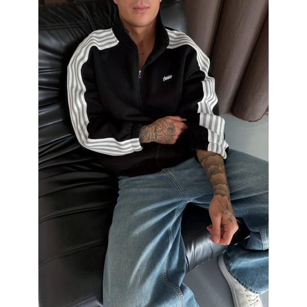 SW Şardonlu Unisex Hırka Siyah