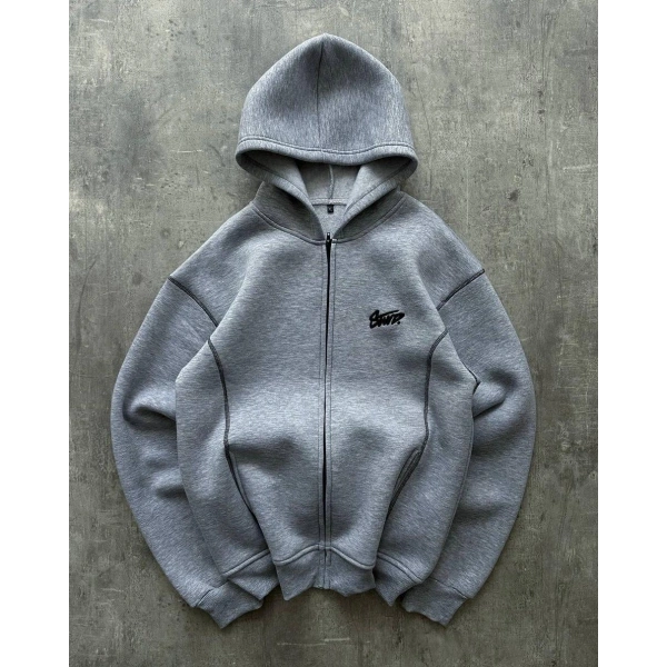 SWD Şardonlu Unisex Hırka Gri