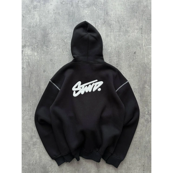 SWD Şardonlu Unisex Hırka Siyah