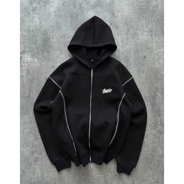 SWD Şardonlu Unisex Hırka Siyah