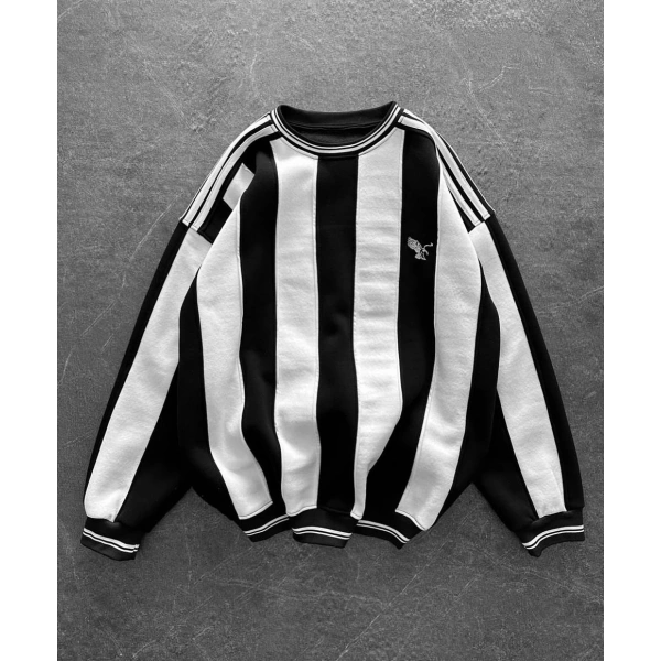 Taraftar Ribanalı Şardonlu Unisex Sweatshirt Beşiktaş