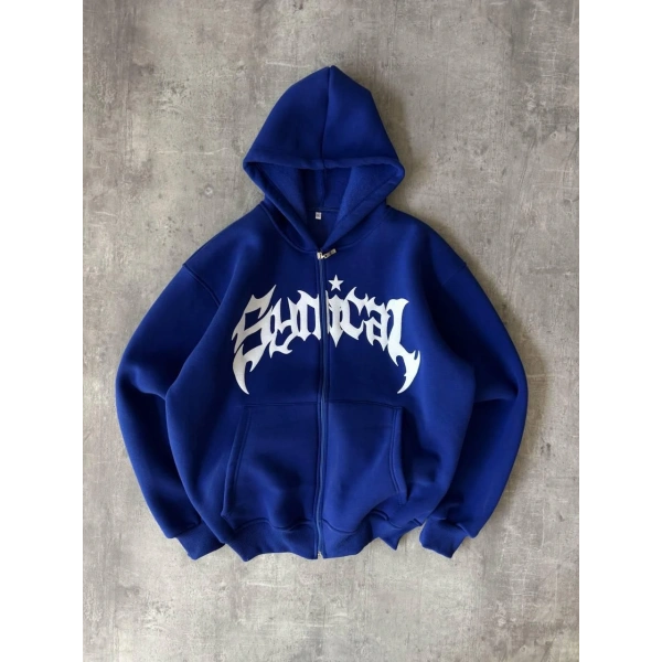 Taşlı Şardonlu Unisex Hırka Mavi