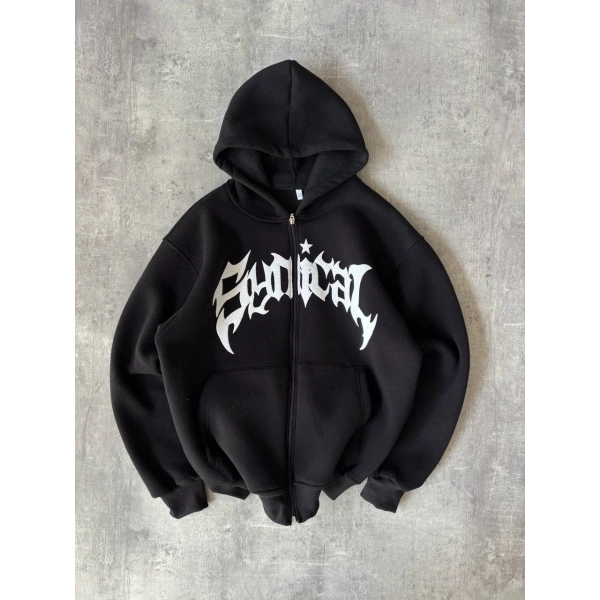 Taşlı Şardonlu Unisex Hırka Siyah