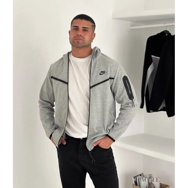 Tech Kapüşonlu Unisex Hırka - Gri