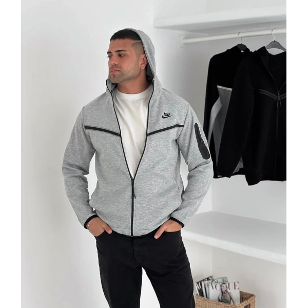 Tech Kapüşonlu Unisex Hırka - Gri