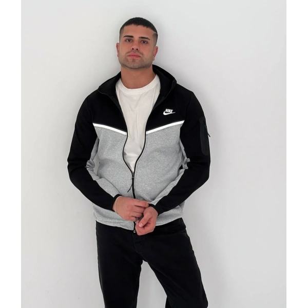 Tech Kapüşonlu Unisex Hırka - Siyah/Gri