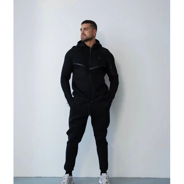 Tech Şardonlu Unisex Eşofman Takımı Siyah