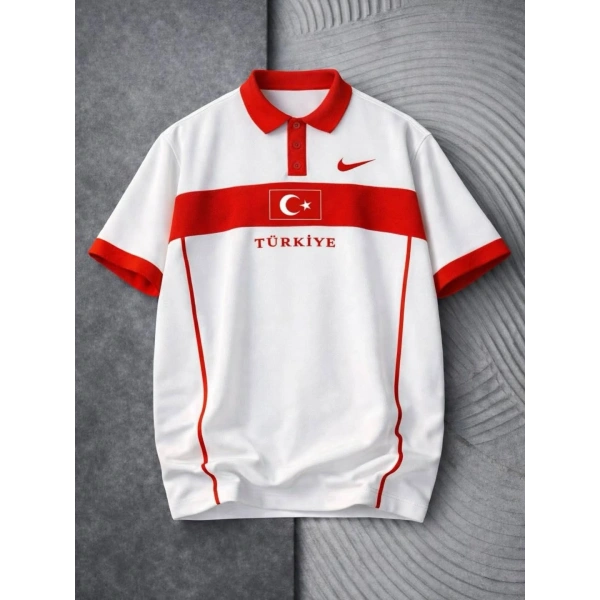 Unisex Polo Yaka TRK Tshirt Beyaz