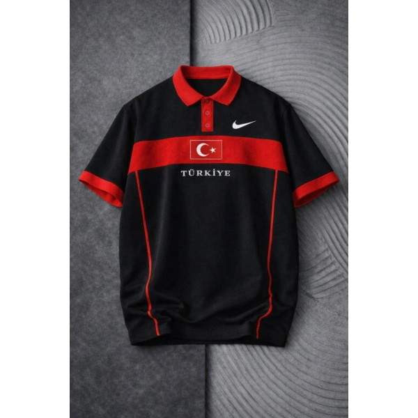 Unisex Polo Yaka TRK Tshirt Siyah