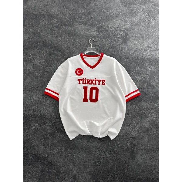 V Yaka Unisex TRK Tshirt Beyaz