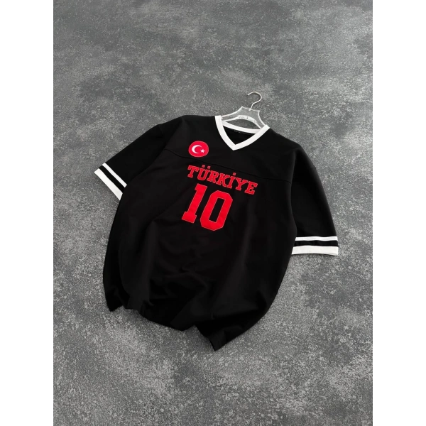 V Yaka Unisex TRK Tshirt Siyah