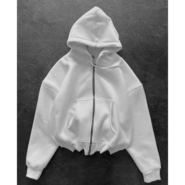 Yarasa Kalıp Şardonlu Unisex Hırka Beyaz