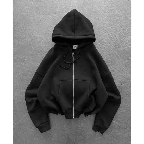 Yarasa Kalıp Şardonlu Unisex Hırka Siyah