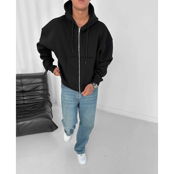 Yarasa Kalıp Şardonlu Unisex Hırka Siyah