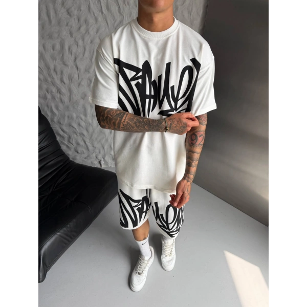 Yeni Sezon Unisex Şortlu Takım Beyaz
