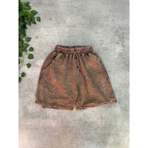 Yıkamalı Unisex Oversize Şort - Sarı