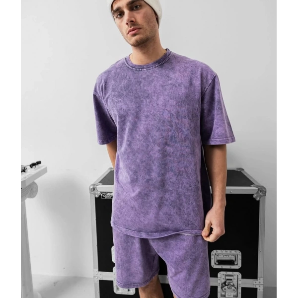 Yıkamalı Unisex Şortlu Takım- Mor