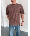 Yıkamalı Unisex Oversize Tshirt Kahverengi