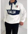 İtaly Polo Yaka Şardonlu Sweatshirt - Beyaz