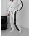Şeritli Şardonlu Unisex Eşofman Takımı - Beyaz
