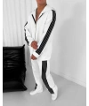 Şeritli Şardonlu Unisex Eşofman Takımı - Beyaz
