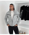 Tech Kapüşonlu Unisex Hırka - Gri