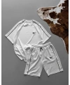 Tek Şerit Unisex Şortlu Takım - Beyaz