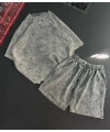 Yıkamalı Unisex Şortlu Takım - Gri