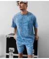Yıkamalı Unisex Şortlu Takım - Mavi