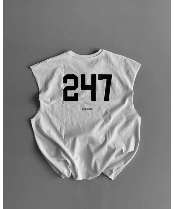 247 Sıfır Kollu Unisex Oversize Tshirt - Beyaz