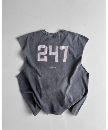247 Sıfır Kollu Unisex Oversize Tshirt - Gri