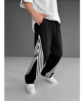 Yan Şerit Unisex Yeni Sezon Eşofman - Siyah