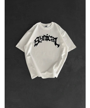 TAŞLI OVERSİZE UNİSEX TSHİRT BEYAZ