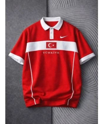 Unisex Polo Yaka TRK Tshirt Kırmızı