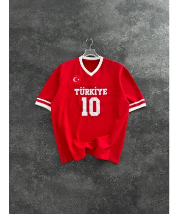 V Yaka Unisex TRK Tshirt Kırmızı