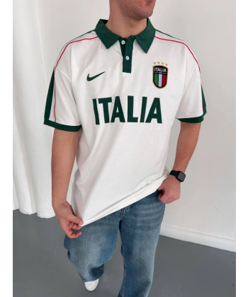 İtaly Polo Yaka Nakış Detay Tshirt Beyaz