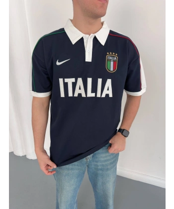 İtaly Polo Yaka Nakış Detay Tshirt Lacivert