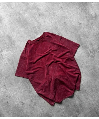 Yıkamalı Unisex Oversize Tshirt Bordo