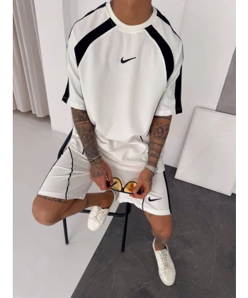 Oversize Nk Şortlu Takım Beyaz