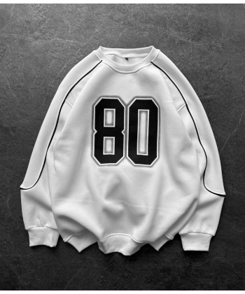 80 Unisex Şardonlu Sweatshirt Beyaz