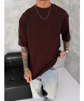 Basic Oversize Unisex Tshirt Kahverengi