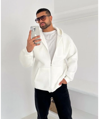 Basic Şardonlu Unisex Hırka Beyaz