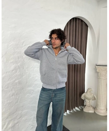 Basic Şardonlu Unisex Hırka - Gri