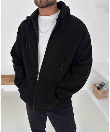 Basic Şardonlu Unisex Hırka Siyah